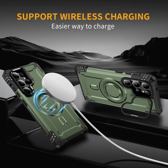 For Samsung Galaxy S25 Ultra 5G Lens Holder MagSafe Phone Case(Army Green)