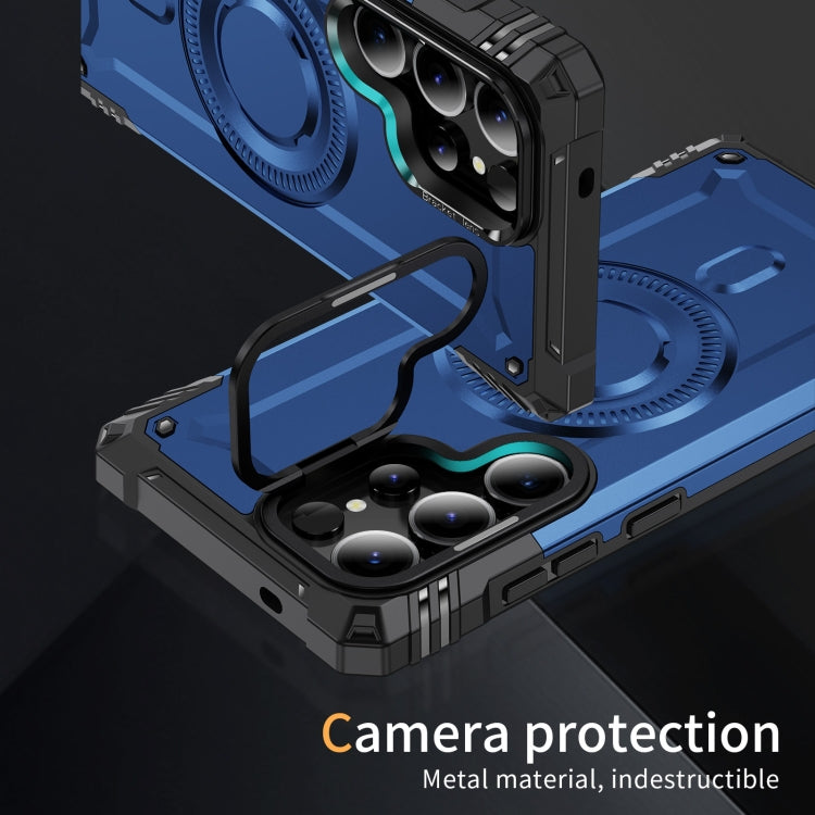 For Samsung Galaxy S25 Ultra 5G Lens Holder MagSafe Phone Case(Blue)