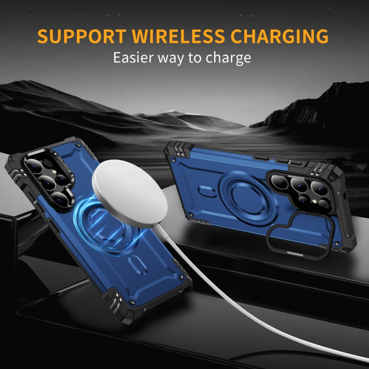 For Samsung Galaxy S25 Ultra 5G Lens Holder MagSafe Phone Case(Blue)