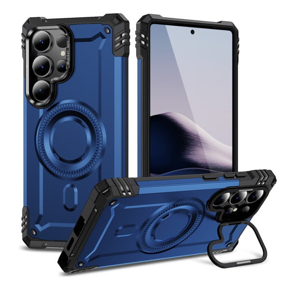 For Samsung Galaxy S25 Ultra 5G Lens Holder MagSafe Phone Case(Blue)