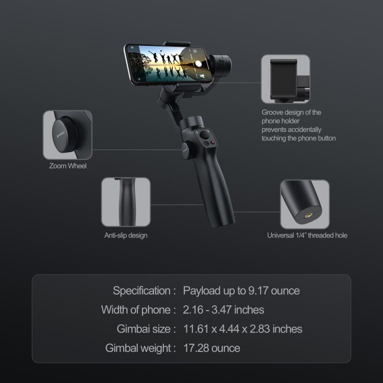 FUNSNAP Capture 2s Smart 3-Axis Handheld Gimbal Phone Live Stabilizer, Basic Version(Black)
