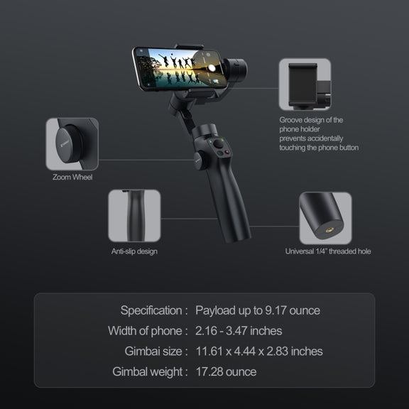 FUNSNAP Capture 2s Smart 3-Axis Handheld Gimbal Phone Live Stabilizer, Basic Version(Black)
