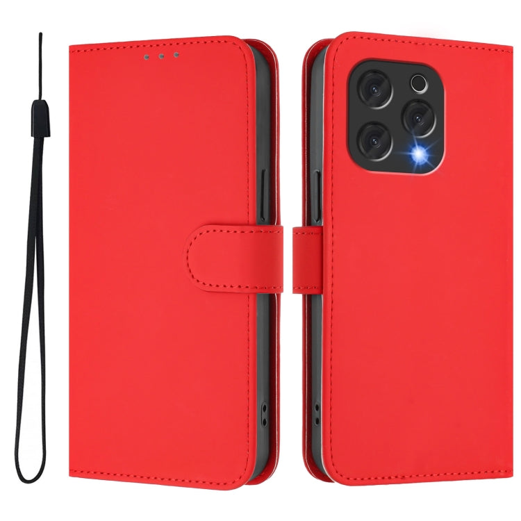 For Doogee N55 Plus Skin Feel Solid Color Leather Phone Case with Lanyard(Red)