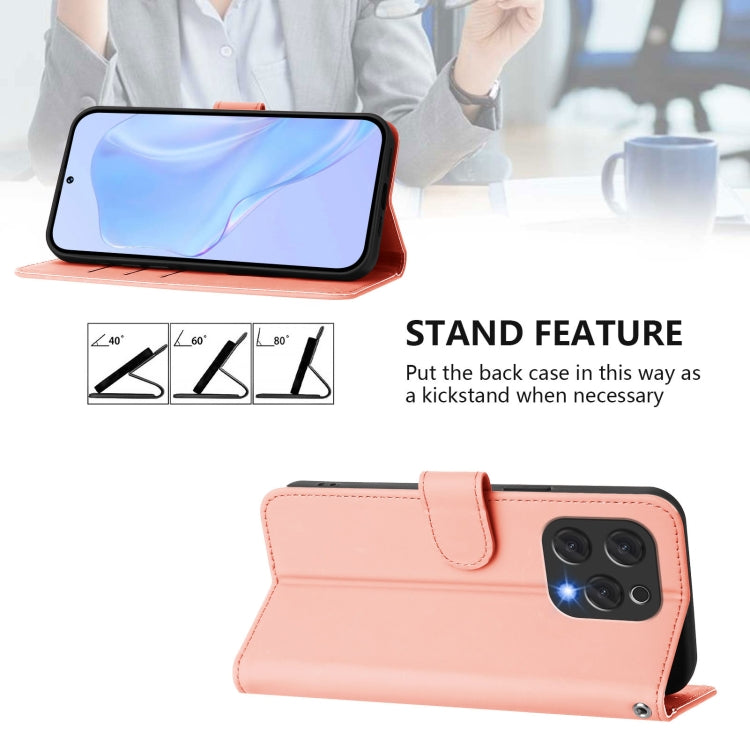 For Doogee N55 Plus Skin Feel Solid Color Leather Phone Case with Lanyard(Pink)