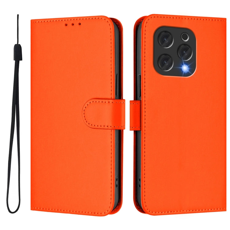 For Doogee N55 Plus Skin Feel Solid Color Leather Phone Case with Lanyard(Orange)