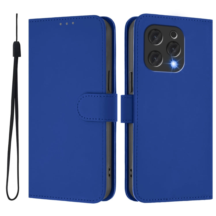 For Doogee N55 Plus Skin Feel Solid Color Leather Phone Case with Lanyard(Dark Blue)