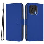 For Doogee N55 Plus Skin Feel Solid Color Leather Phone Case with Lanyard(Dark Blue)