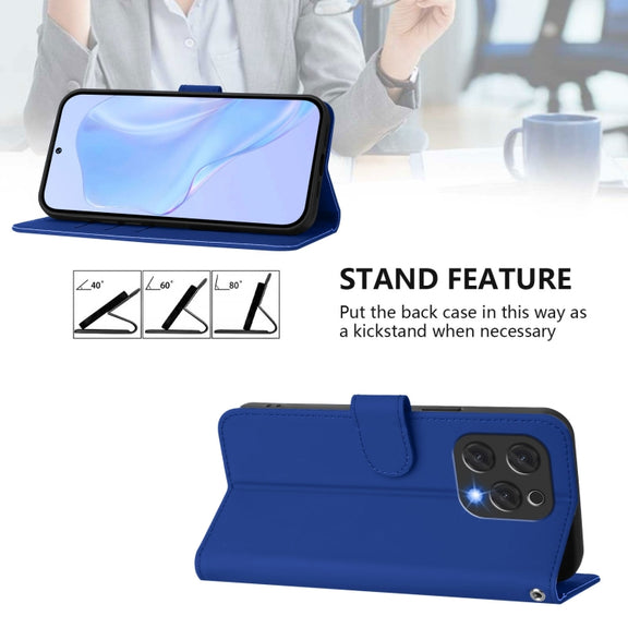 For Doogee N55 Plus Skin Feel Solid Color Leather Phone Case with Lanyard(Dark Blue)