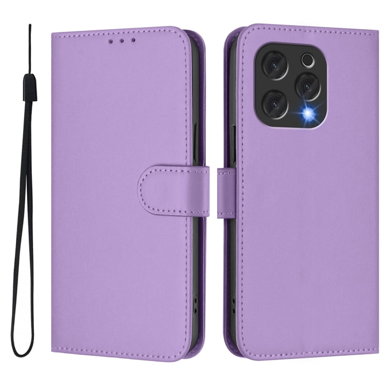 For Doogee N55 Plus Skin Feel Solid Color Leather Phone Case with Lanyard(Lavender Purple)