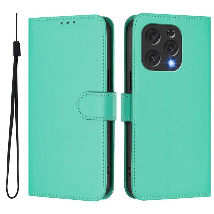 For Doogee N55 Plus Skin Feel Solid Color Leather Phone Case with Lanyard(Green)
