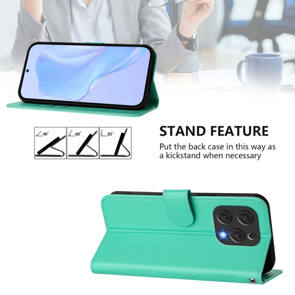 For Doogee N55 Plus Skin Feel Solid Color Leather Phone Case with Lanyard(Green)