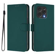 For Doogee N55 Plus Skin Feel Solid Color Leather Phone Case with Lanyard(Dark Green)
