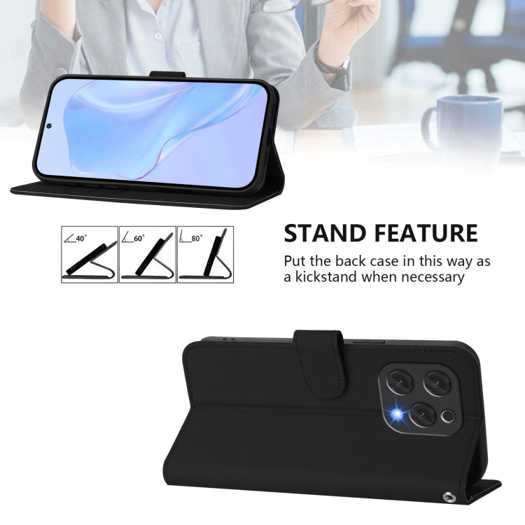 For Doogee N55 Plus Skin Feel Solid Color Leather Phone Case with Lanyard(Black)
