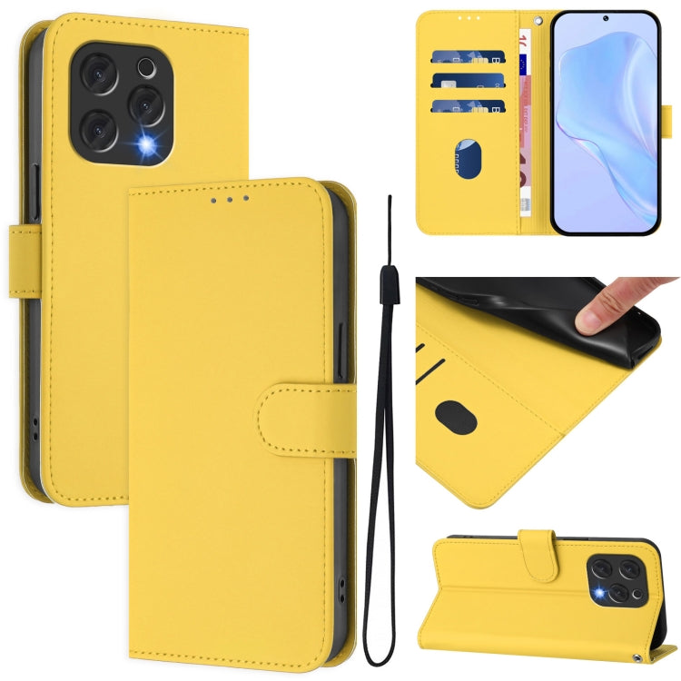 For Doogee N55 Plus Skin Feel Solid Color Leather Phone Case with Lanyard(Lemon Yellow)