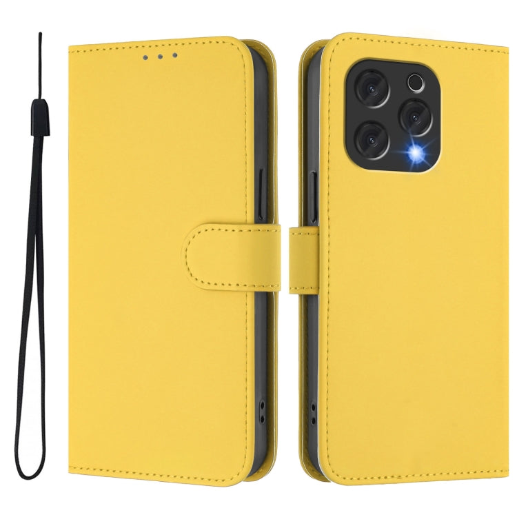 For Doogee N55 Plus Skin Feel Solid Color Leather Phone Case with Lanyard(Lemon Yellow)
