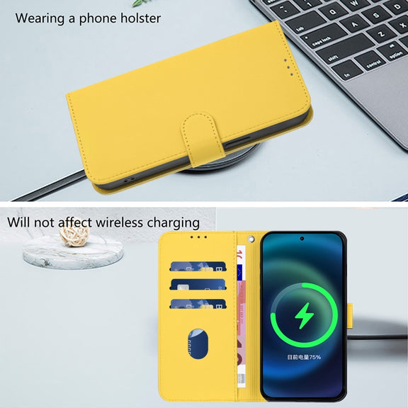 For Doogee N55 Plus Skin Feel Solid Color Leather Phone Case with Lanyard(Lemon Yellow)