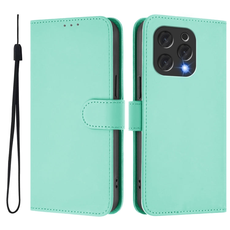 For Doogee N55 Plus Skin Feel Solid Color Leather Phone Case with Lanyard(Mint Green)