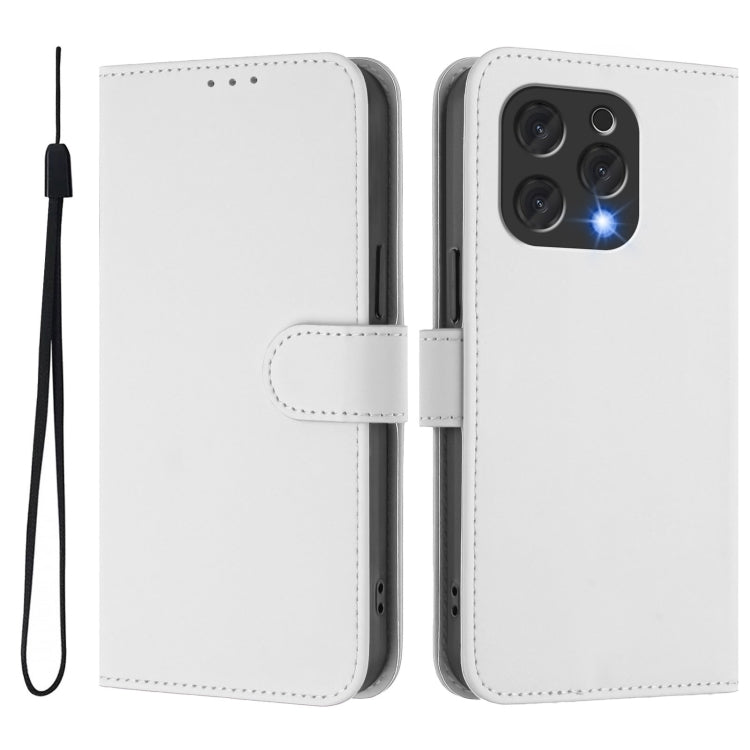 For Doogee N55 Plus Skin Feel Solid Color Leather Phone Case with Lanyard(White)