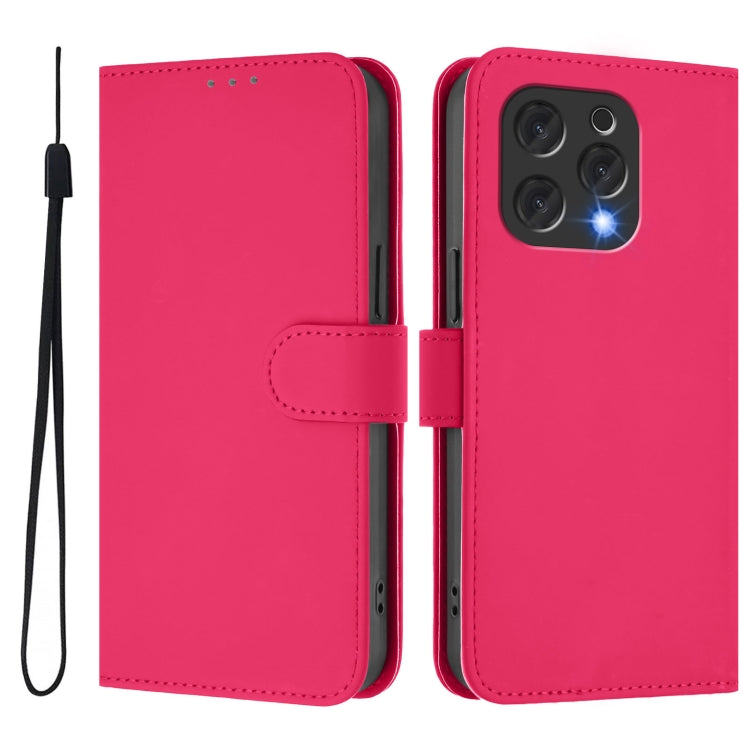 For Doogee N55 Plus Skin Feel Solid Color Leather Phone Case with Lanyard(Rose Red)