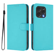For Doogee N55 Plus Skin Feel Solid Color Leather Phone Case with Lanyard(Lake Blue)
