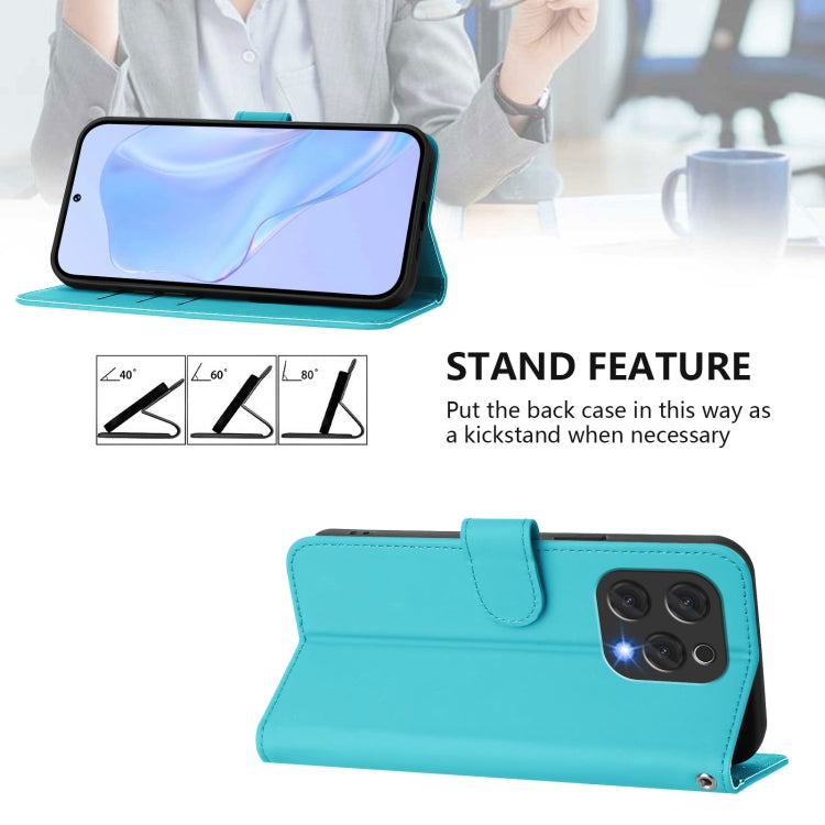For Doogee N55 Plus Skin Feel Solid Color Leather Phone Case with Lanyard(Lake Blue)