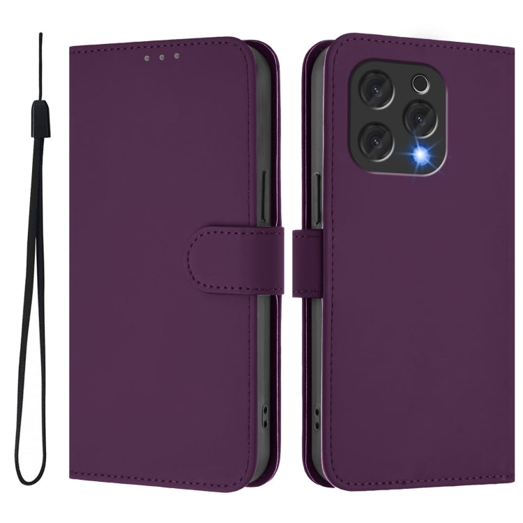 For Doogee N55 Plus Skin Feel Solid Color Leather Phone Case with Lanyard(Violet)