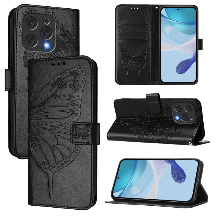 For Doogee N55 Plus Embossed Butterfly Leather Phone Case(Black)