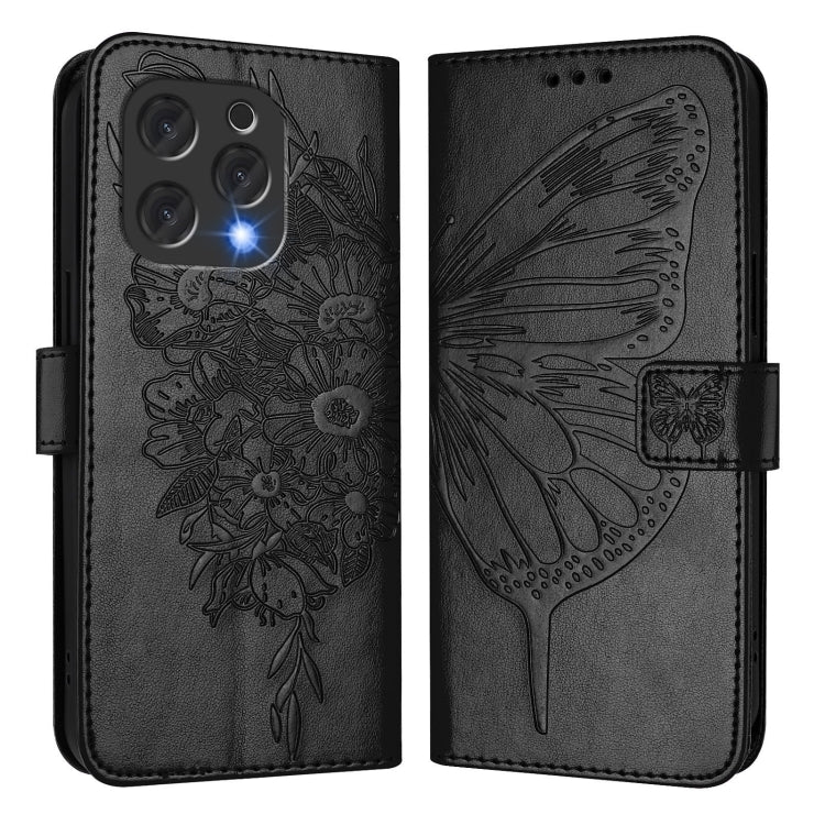 For Doogee N55 Plus Embossed Butterfly Leather Phone Case(Black)