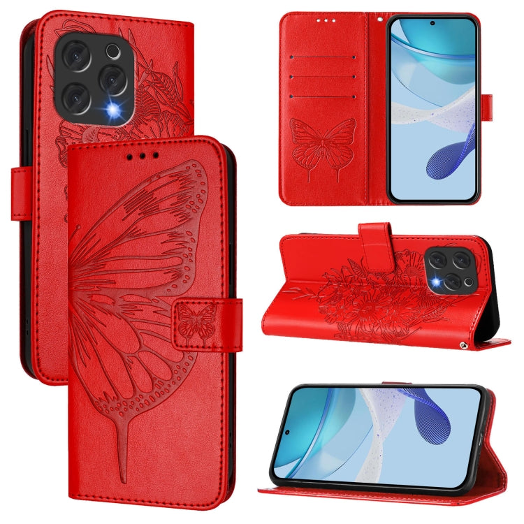 For Doogee N55 Plus Embossed Butterfly Leather Phone Case(Red)
