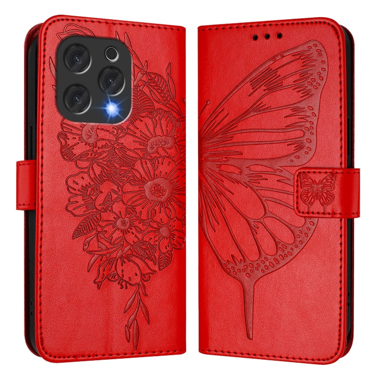 For Doogee N55 Plus Embossed Butterfly Leather Phone Case(Red)