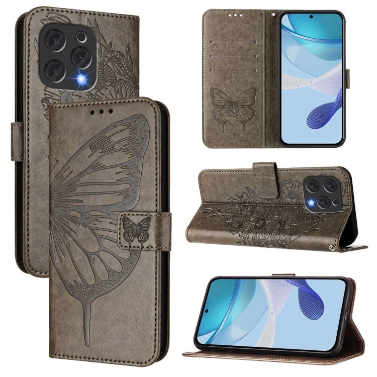For Doogee N55 Plus Embossed Butterfly Leather Phone Case(Grey)