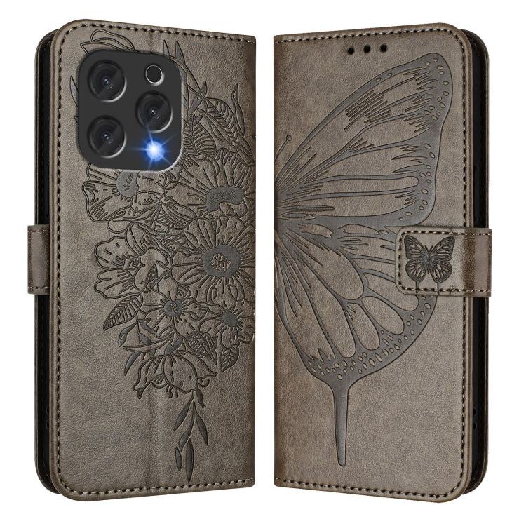 For Doogee N55 Plus Embossed Butterfly Leather Phone Case(Grey)