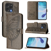 For Doogee N55 Plus Embossed Butterfly Leather Phone Case(Grey)