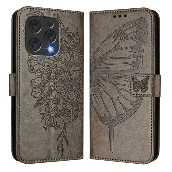 For Doogee N55 Plus Embossed Butterfly Leather Phone Case(Grey)
