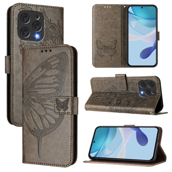 For Doogee N55 Plus Embossed Butterfly Leather Phone Case(Grey)