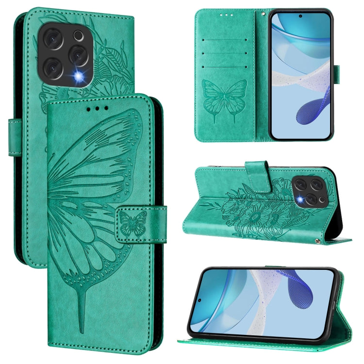 For Doogee N55 Plus Embossed Butterfly Leather Phone Case(Green)
