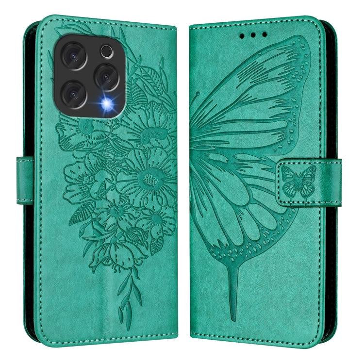 For Doogee N55 Plus Embossed Butterfly Leather Phone Case(Green)