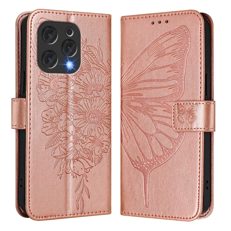 For Doogee N55 Plus Embossed Butterfly Leather Phone Case(Rose Gold)