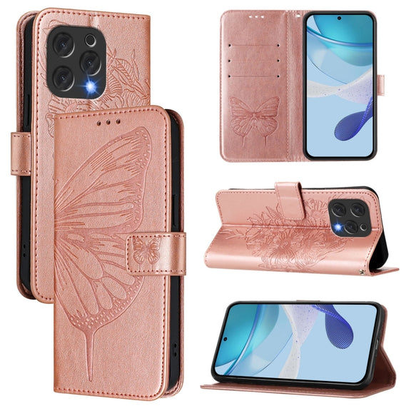 For Doogee N55 Plus Embossed Butterfly Leather Phone Case(Rose Gold)