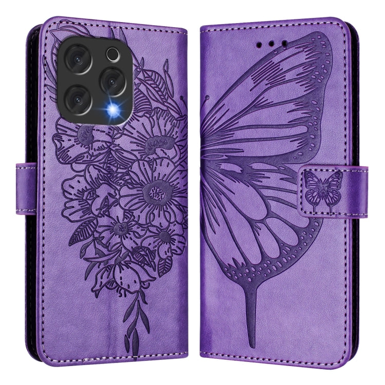 For Doogee N55 Plus Embossed Butterfly Leather Phone Case(Light Purple)