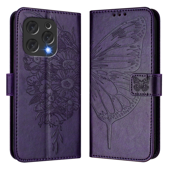 For Doogee N55 Plus Embossed Butterfly Leather Phone Case(Dark Purple)