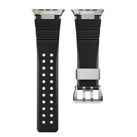 For Apple Watch 46mm / 49mm / 45mm / 44mm Cool Dual-Row Holes Silicone Watch Band(Black Silver)