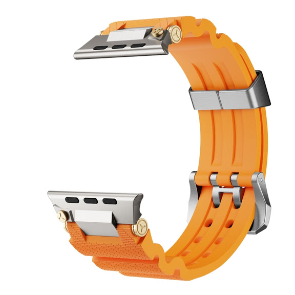 For Apple Watch 46mm / 49mm / 45mm / 44mm Cool Dual-Row Holes Silicone Watch Band(Orange Silver)
