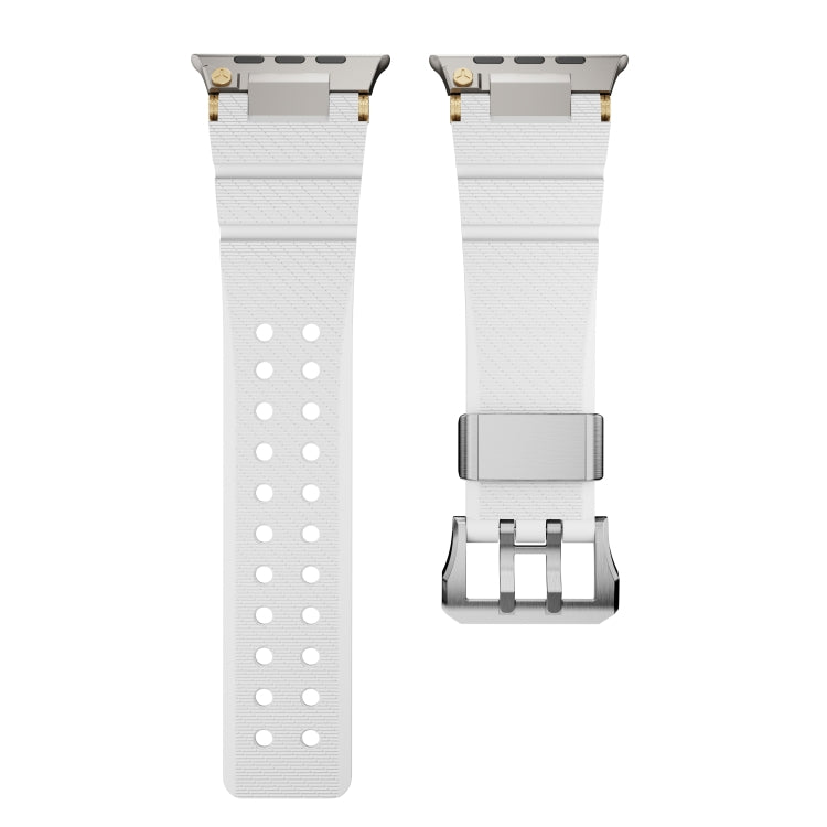 For Apple Watch 42mm / 41mm / 40mm / 38mm Cool Dual-Row Holes Silicone Watch Band(White Silver)