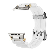 For Apple Watch 42mm / 41mm / 40mm / 38mm Cool Dual-Row Holes Silicone Watch Band(White Silver)