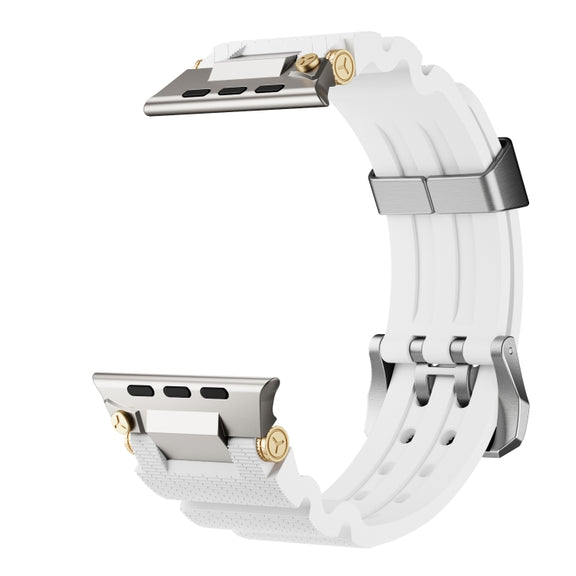 For Apple Watch 42mm / 41mm / 40mm / 38mm Cool Dual-Row Holes Silicone Watch Band(White Silver)