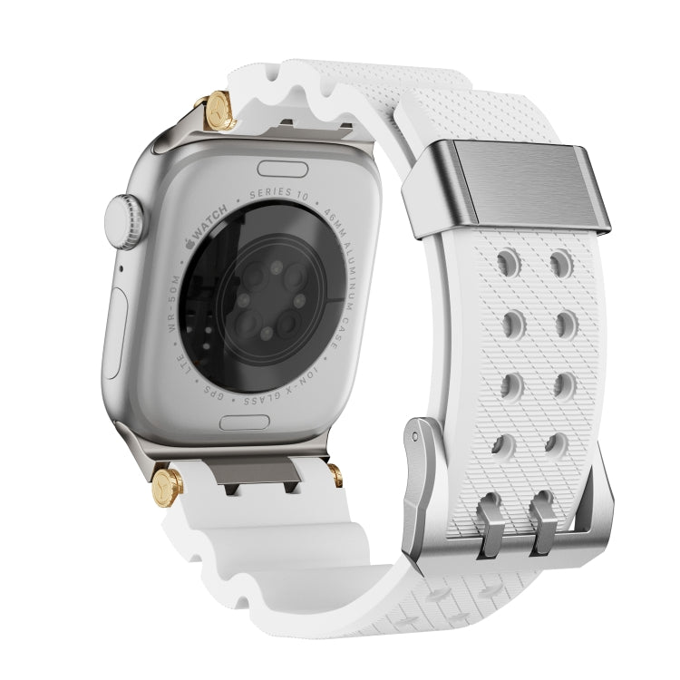 For Apple Watch 42mm / 41mm / 40mm / 38mm Cool Dual-Row Holes Silicone Watch Band(White Silver)