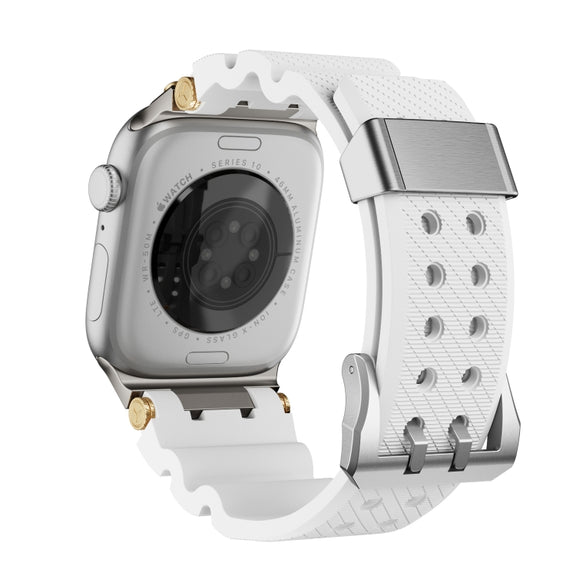 For Apple Watch 42mm / 41mm / 40mm / 38mm Cool Dual-Row Holes Silicone Watch Band(White Silver)