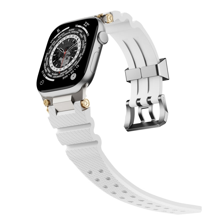 For Apple Watch 42mm / 41mm / 40mm / 38mm Cool Dual-Row Holes Silicone Watch Band(White Silver)