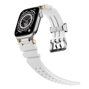 For Apple Watch 42mm / 41mm / 40mm / 38mm Cool Dual-Row Holes Silicone Watch Band(White Silver)